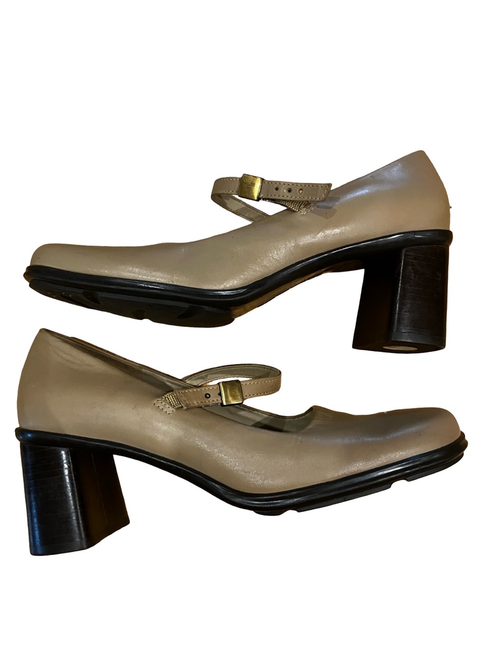 Bandolino Beige Leather Mary Jane Wedge Pumps Size 7